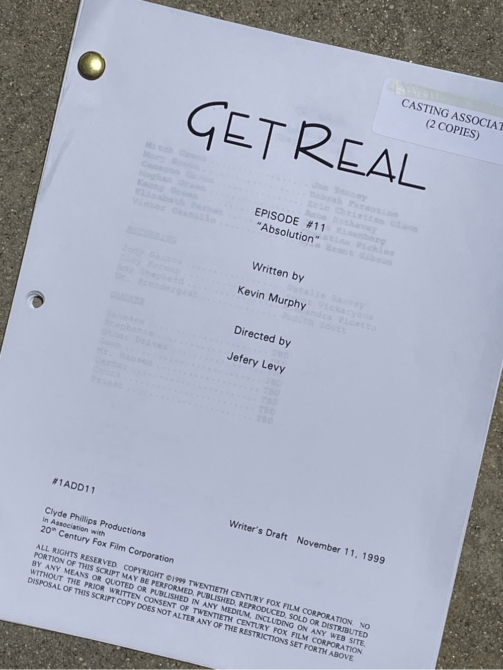 Get Real 90s TV Series Anne Hathaway Eisenberg EOC Production Used Script #11
